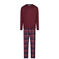 Phil & Co Phil & Co Lange Heren Pyjama Set Met Flanellen Pyjamabroek Bordeaux Rood/Blauw