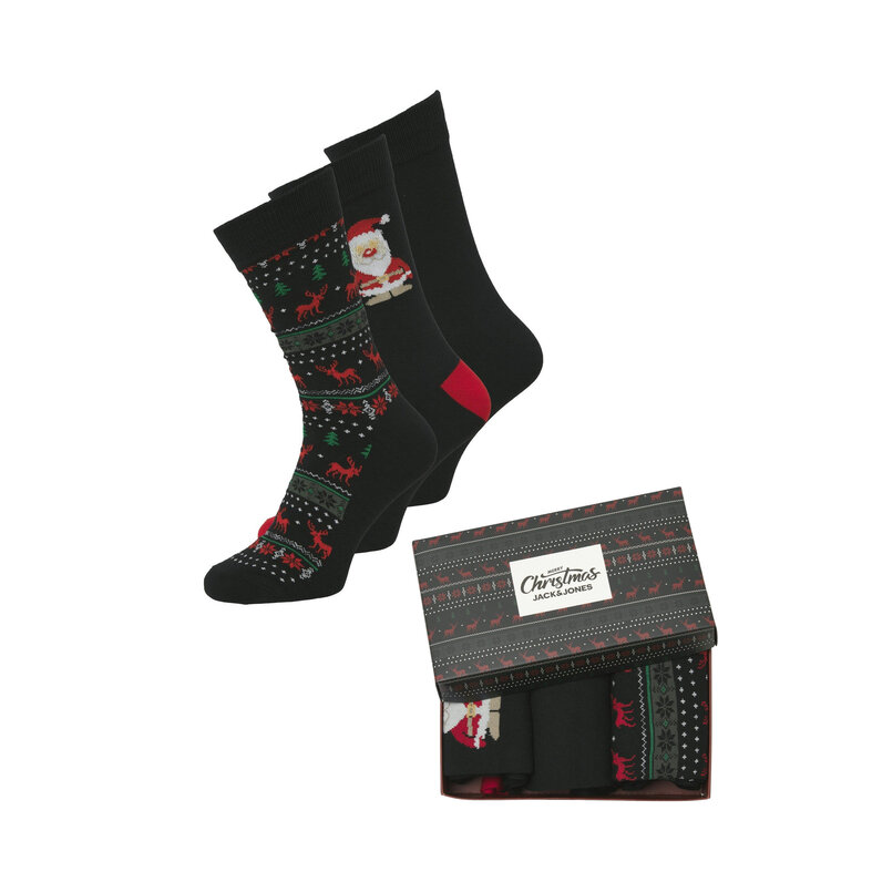 Jack & Jones Jack & Jones Men's Christmas Socks JACXMAS REINDEER Giftbox 3-Pack Black