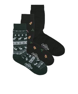 Jack & Jones Men's Christmas Socks JACMISTLETOE Giftbox 3-Pack Black/Dark Green