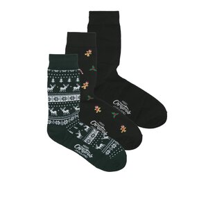 Jack & Jones Men's Christmas Socks JACMISTLETOE Giftbox 3-Pack Black/Dark Green