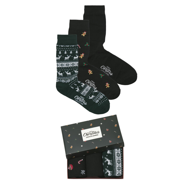 Jack & Jones Jack & Jones Men's Christmas Socks JACMISTLETOE Giftbox 3-Pack Black/Dark Green