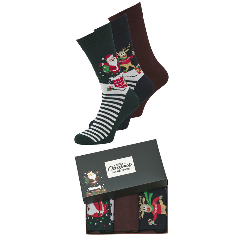 Jack & Jones Junior Jack & Jones Junior Jongens Kerst Sokken JACSNOWY Giftbox 3-Pack Print