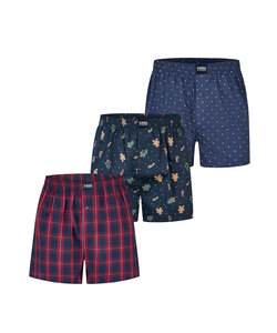 Happy Shorts Wide Boxer Shorts Men's Christmas 3-Pack Plaid/Print/AOP
