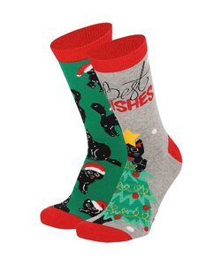 Apollo Dames Foute Kerstsokken Christmas Cat 2-Pack