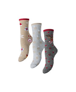 Pieces Ladies Christmas Socks PCJINGLE Glitter 3-Pack Grey
