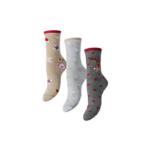 Pieces Ladies Christmas Socks PCJINGLE Glitter 3-Pack Grey