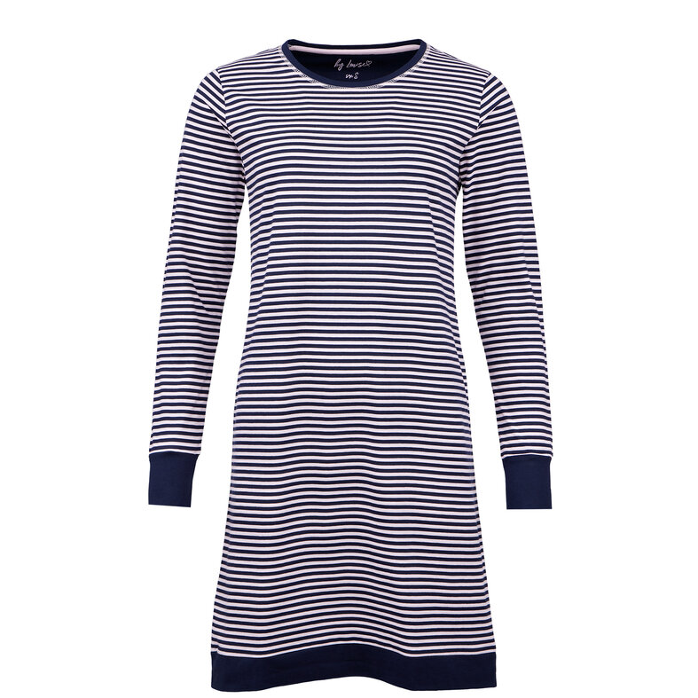 By Louise By Louise Ladies Nightshirt Long Sleeve Striped Dark Blue