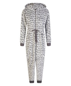 By Louise Dames Huispak Onesie Fleece Grijs Panterprint