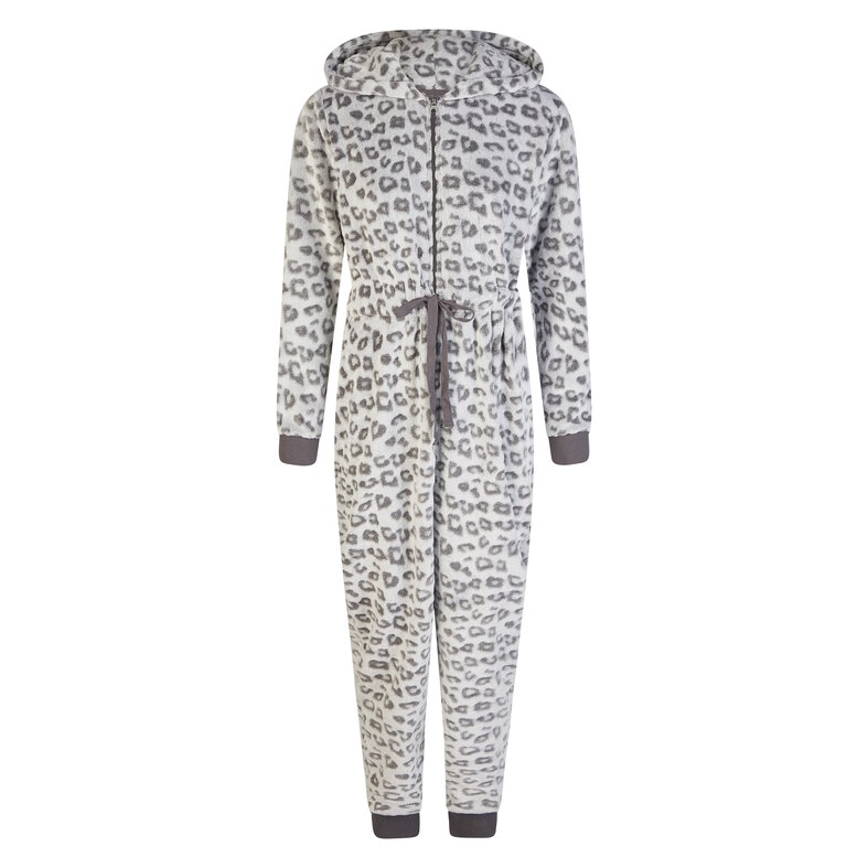 By Louise By Louise Ladies Home Suit Onesie Fleece Grey Panther Print