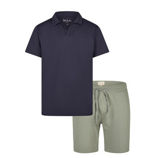 Phil & Co Heren Korte Pyjama Set Shortama Badstof Blauw/Groen