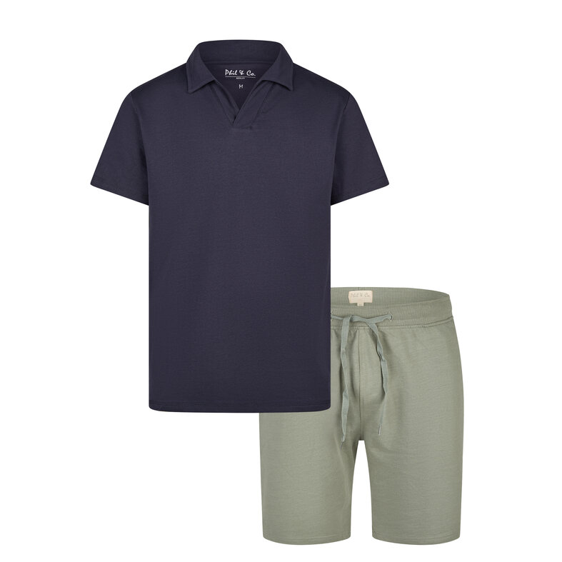 Phil & Co Phil & Co Men's Short Pajama Set Shortama Terry Terry Blue/Green