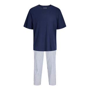 Jack & Jones Heren Pyjama Set Lange Pyjamabroek JACFLORENCE Blauw/Wit Geblokt