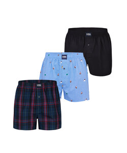 Happy Shorts Wijde Boxershorts Heren Kerst 3-Pack Geruit/Print/Effen