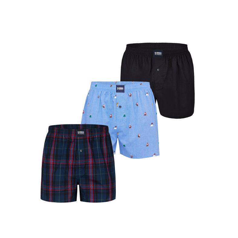 Happy Shorts Happy Shorts Wide Boxer Shorts Men's Christmas 3-Pack Checkered/Print/Plain
