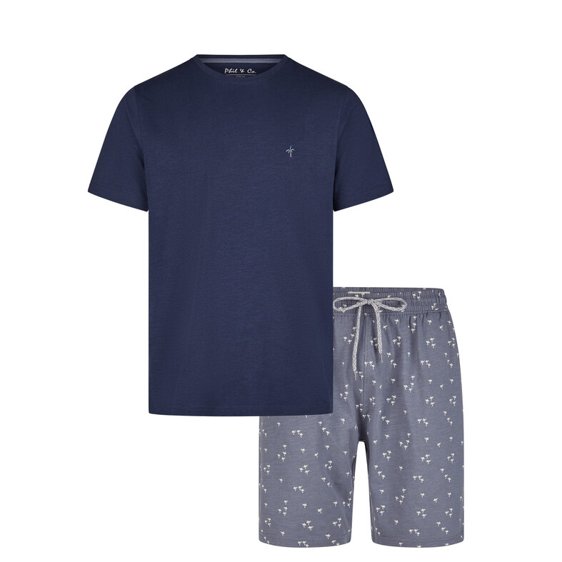 Phil & Co Phil & Co Men's Short Pajama Short Pajama Set Palm Dark Blue