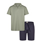 Phil & Co Phil & Co Heren Korte Pyjama Set Shortama Badstof Groen/Blauw