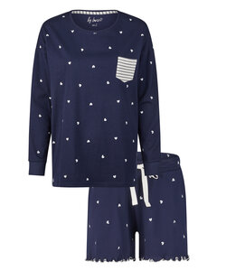 By Louise Ladies Pyjama Lounge Set Dark Blue Hearts