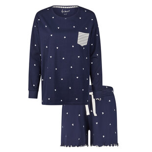 By Louise Ladies Pyjama Lounge Set Dark Blue Hearts