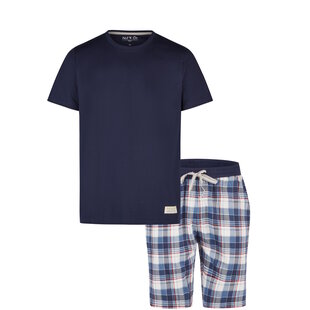 Phil & Co Men's Short Pants Short Pajama Set Dark Blue Checkered