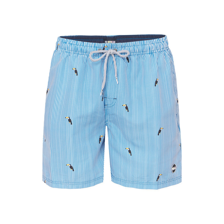 Happy Shorts Happy Shorts Men's Swim Short Toucan Print Striped Light Blue