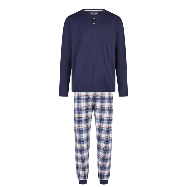 Phil & Co Phil & Co Men's Pyjama Set Long Dark Blue Checkered
