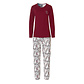 By Louise By Louise Dames Pyjama Set Lang Katoen Bordeaux Met Bloemen Print