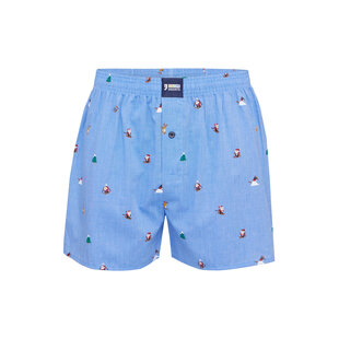 Happy Shorts Wijde Kerst Boxershort Heren Skiing Santa Lichtblauw