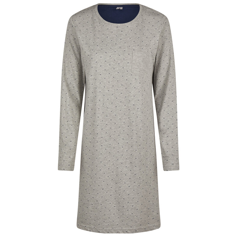 By Louise By Louise Dames Nachthemd Lange Mouw Katoen Gestipt Grijs