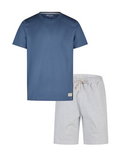Phil & Co Heren Shortama Korte Pyjama Set Blauw Gestreept