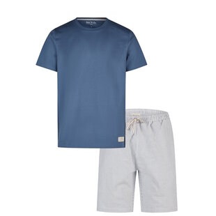 Phil & Co Heren Shortama Korte Pyjama Set Blauw Gestreept