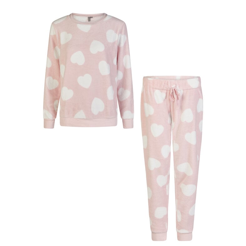 By Louise By Louise Ladies Home Suit Fleece Pants + Sweater Pink Hearts