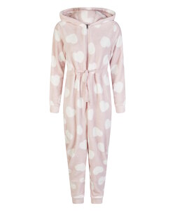 By Louise Ladies Home Suit Onesie Fleece Pink Hearts