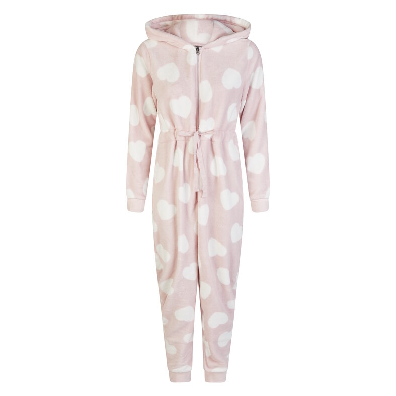 By Louise By Louise Ladies Home Suit Onesie Fleece Pink Hearts