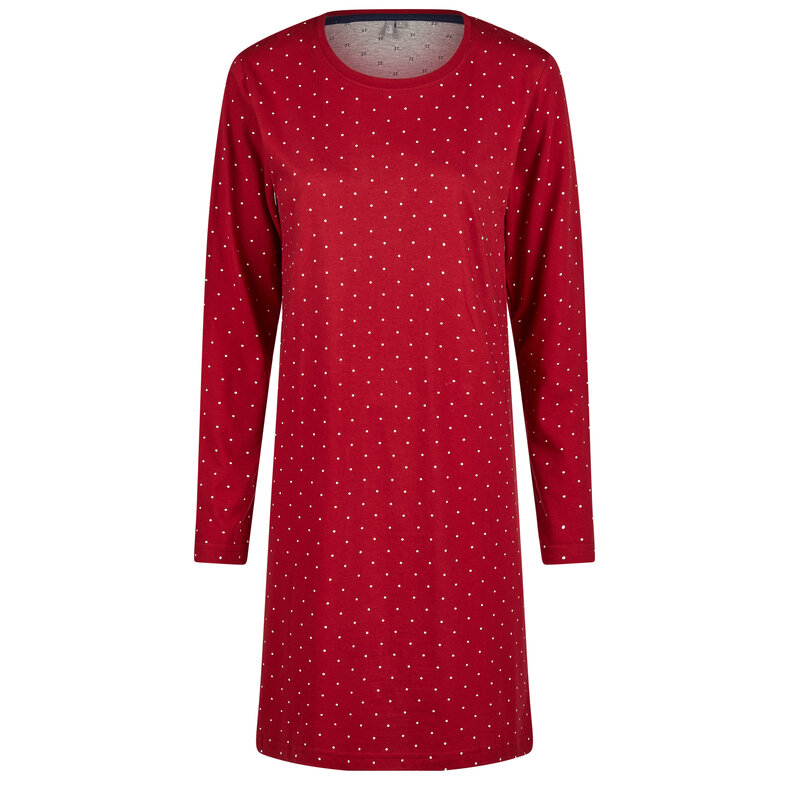 By Louise By Louise Ladies Nightshirt Long Sleeve Cotton Dotted Red