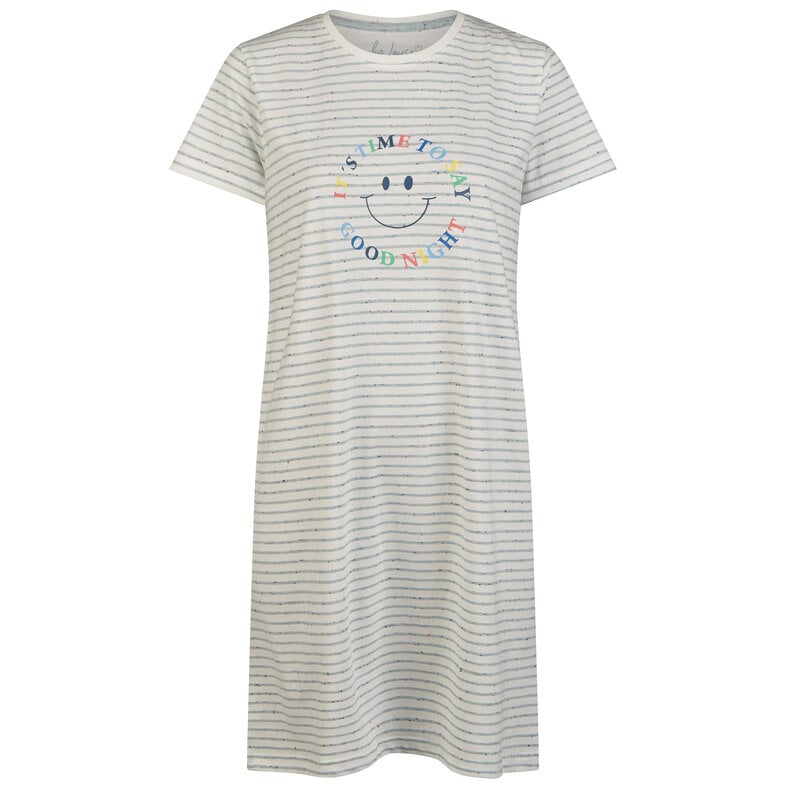 By Louise By Louise Ladies Nightshirt Short Sleeve Goodnight White Striped