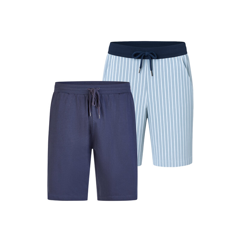 Phil & Co Phil & Co Men's Short Pyjama Pants Striped/Plain Blue 2-Pack