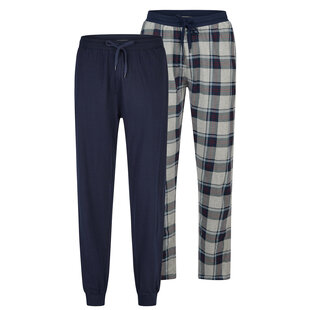 Phil & Co Heren Pyjamabroek Lang Geruit/Effen 2-Pack