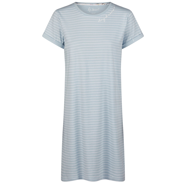 By Louise By Louise Dames Nachthemd Korte Mouw Blauw Gestreept