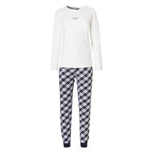 By Louise Essential Dames Pyjama Set Lang Katoen Geruit Wit Dream On