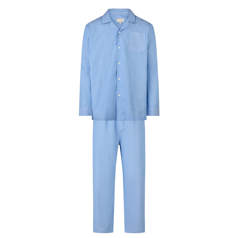 Phil & Co Phil & Co Men's Pyjama Set Long Woven Cotton Light Blue Striped