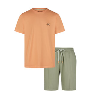 Phil & Co Heren Shortama Korte Pyjama Set Oranje Fiets