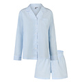 By Louise By Louise Dames Pyjama Set Short + Blouse Effen Lichtblauw