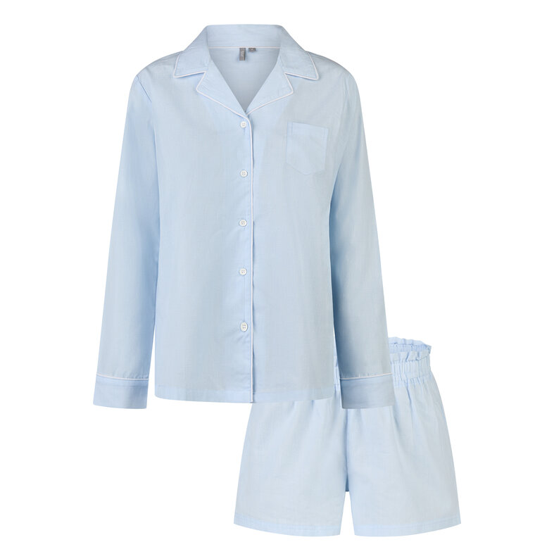 By Louise By Louise Ladies Pyjama Set Short + Blouse Striped Blue