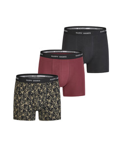 Happy Shorts Heren Boxershorts Trunks 3-Pack Zwart/Bordeaux Rood