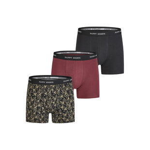 Happy Shorts Men's Boxer Shorts Trunks 3-Pack Black/Bordeaux Red