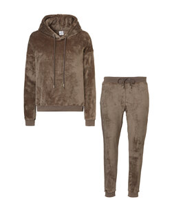 Apollo Dames Huispak Loungewear Fleece Incl Capuchon Donkerbruin