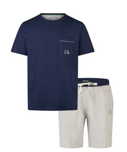 Phil & Co Heren Korte Pyjama Set Shortama Donkerblauw/Grijs Gestreept
