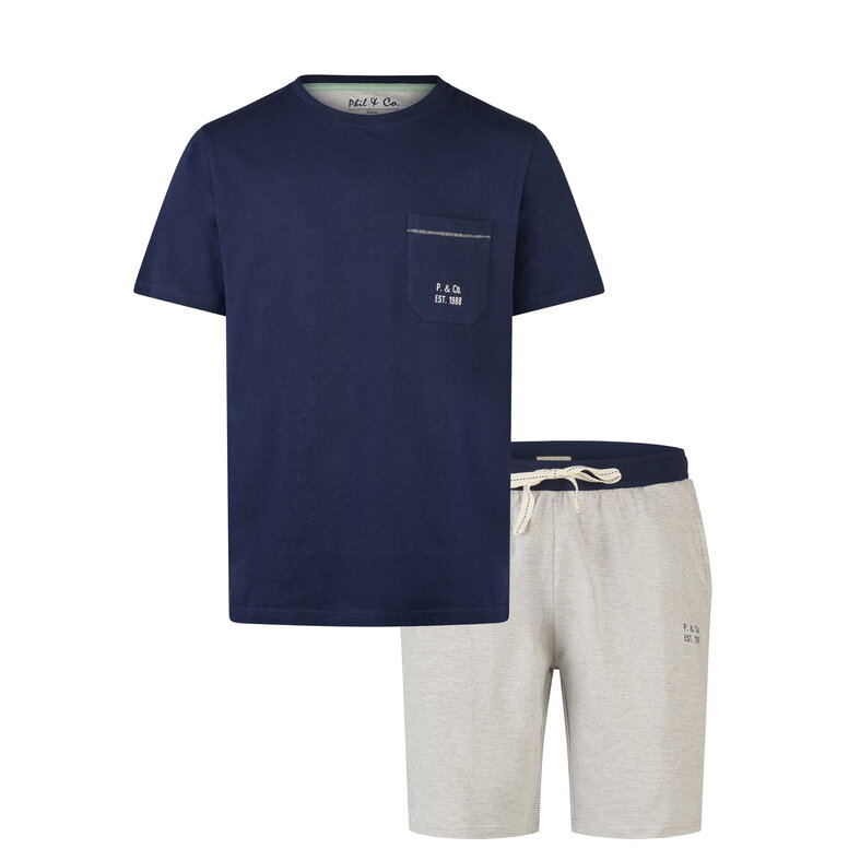 Phil & Co Phil & Co Men's Short Pyjama Set Shortama Dark Blue/Grey Striped