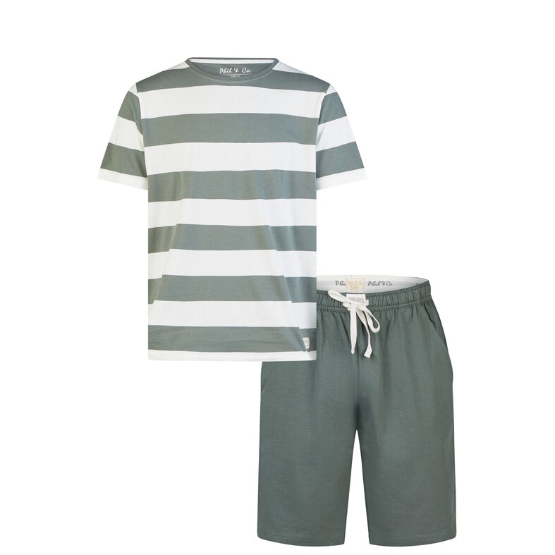 Phil & Co Phil & Co Men's Short Pajama Short Pajama Set Green Striped