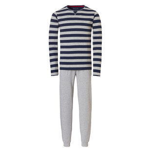 Phil & Co Essential Heren Pyjamaset Lang Grijs / Blauw Gestreept